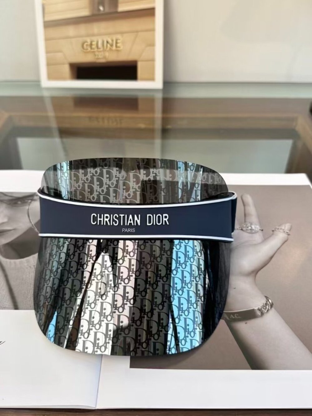Dior Mirror Lens Visor Classic Monogram Print Adjustable Summer Outdoor Visor